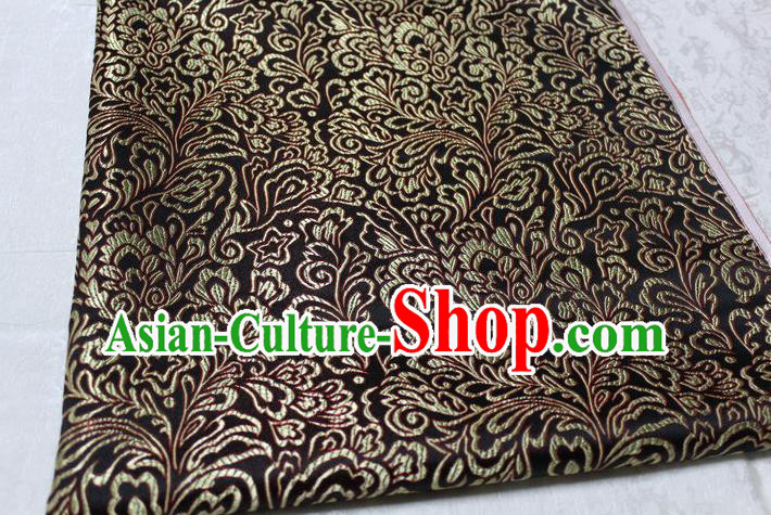 Chinese Traditional Ancient Costume Palace Phoenix Flower Pattern Tang Suit Brocade Cheongsam Black Satin Fabric Hanfu Material