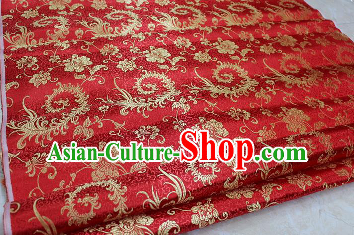 Chinese Traditional Ancient Costume Palace Pteris Pattern Cheongsam Red Brocade Tang Suit Satin Fabric Hanfu Material