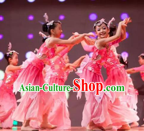 Traditional Chinese Yangge Fan Dance Costume, Folk Dance Drum Dance Uniform Yangko Pink Clothing for Kids