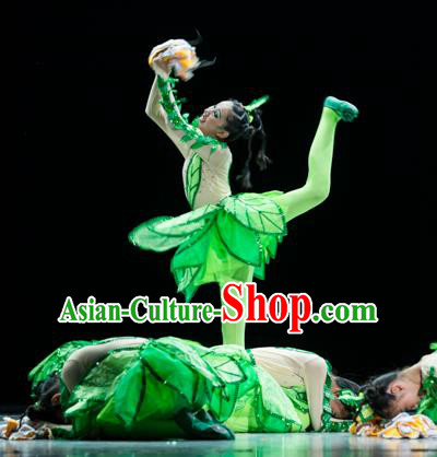 Traditional Chinese Classic Stage Performance Dance Costume, Folk Dance Green Uniform Yangko Clothing for Kids