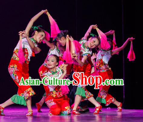 Traditional Chinese Yangge Fan Dancing Costume Modern Dance Dress Clothing and Headwear