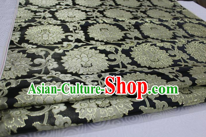 Chinese Traditional Ancient Costume Palace Pattern Xiuhe Suit Black Brocade Cheongsam Satin Mongolian Robe Fabric Hanfu Material