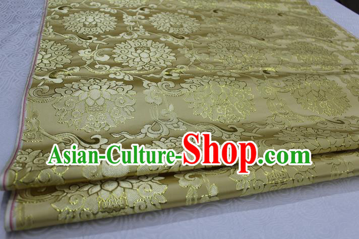 Chinese Traditional Ancient Costume Palace Pattern Xiuhe Suit Light Yellow Brocade Cheongsam Satin Mongolian Robe Fabric Hanfu Material