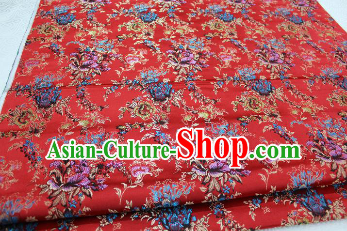 Chinese Traditional Ancient Costume Palace Flowers Pattern Xiuhe Suit Red Brocade Cheongsam Satin Fabric Hanfu Material