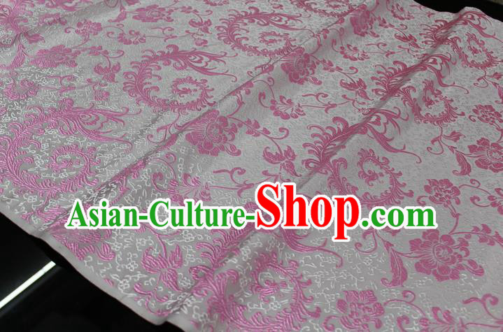 Chinese Traditional Ancient Costume Palace Pink Ombre Flowers Pattern Xiuhe Suit White Brocade Cheongsam Satin Fabric Hanfu Material