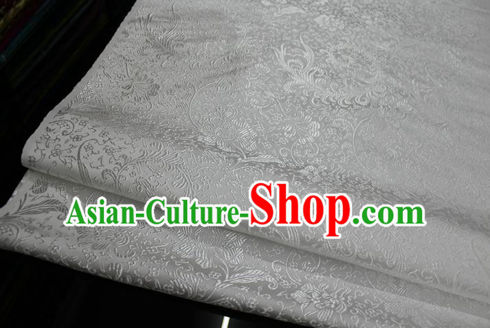 Chinese Traditional Ancient Costume Palace Ombre Flowers Pattern Xiuhe Suit White Brocade Cheongsam Satin Fabric Hanfu Material