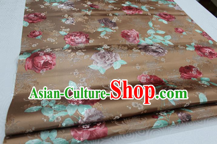 Chinese Traditional Ancient Costume Palace Peony Pattern Cheongsam Bronze Brocade Xiuhe Suit Satin Fabric Hanfu Material