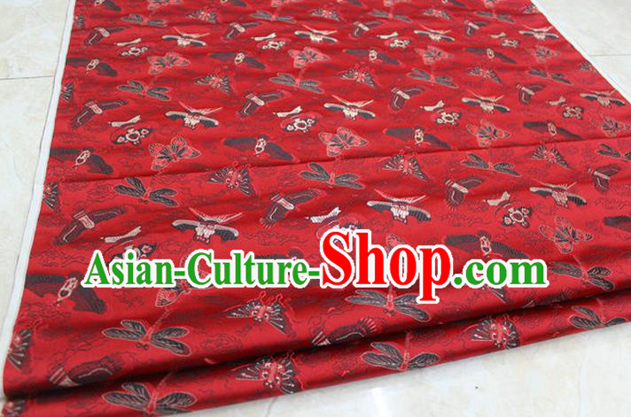 Chinese Traditional Ancient Costume Palace Kite Pattern Cheongsam Red Brocade Xiuhe Suit Satin Fabric Hanfu Material