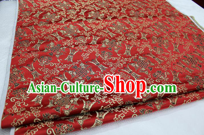 Chinese Traditional Ancient Costume Palace Pattern Cheongsam Red Nanjing Brocade Xiuhe Suit Satin Fabric Hanfu Material