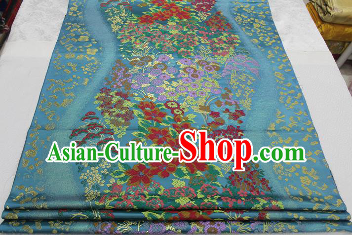 Chinese Traditional Ancient Costume Palace Flowers Pattern Cheongsam Blue Brocade Xiuhe Suit Satin Fabric Hanfu Material