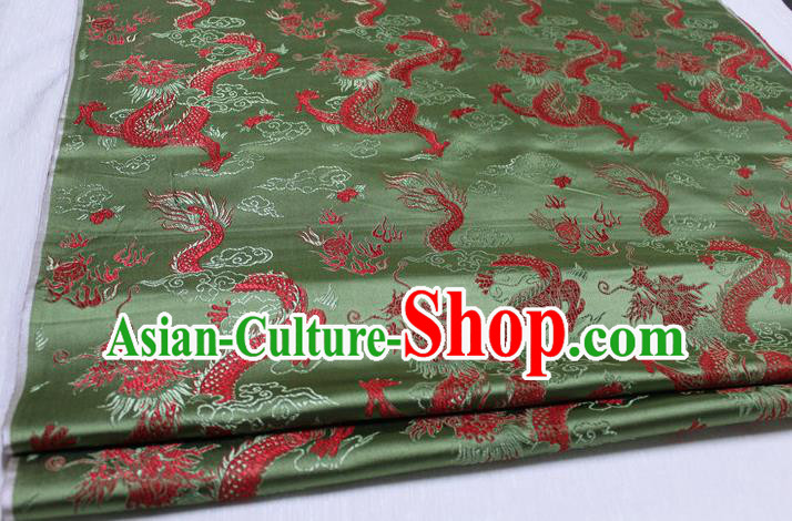 Chinese Traditional Ancient Costume Palace Dragons Pattern Cheongsam Mongolian Robe Green Brocade Tang Suit Satin Fabric Hanfu Material