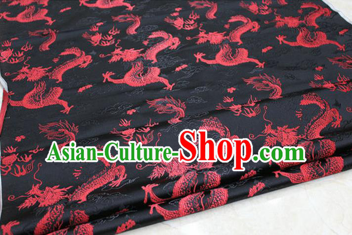 Chinese Traditional Ancient Costume Palace Dragons Pattern Cheongsam Mongolian Robe Black Brocade Tang Suit Satin Fabric Hanfu Material