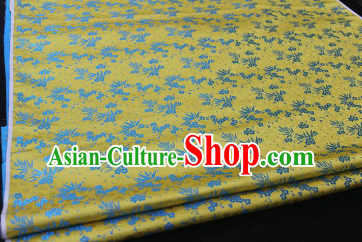 Chinese Traditional Ancient Costume Palace Bamboo Pattern Cheongsam Yellow Brocade Xiuhe Suit Satin Fabric Hanfu Material