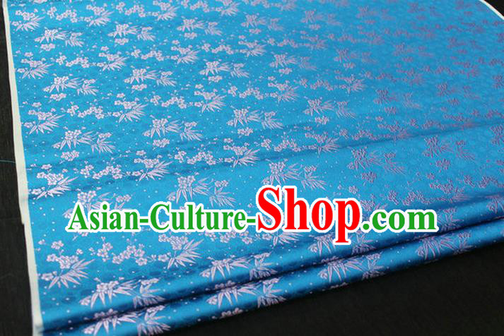 Chinese Traditional Ancient Costume Palace Bamboo Pattern Cheongsam Blue Brocade Xiuhe Suit Satin Fabric Hanfu Material