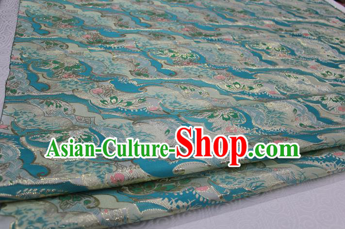 Chinese Traditional Ancient Costume Palace Pattern Kimono Cheongsam Blue Brocade Tang Suit Satin Fabric Hanfu Material