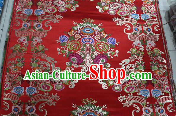 Chinese Traditional Ancient Costume Palace Pattern Red Brocade Tang Suit Satin Cheongsam Fabric Hanfu Material
