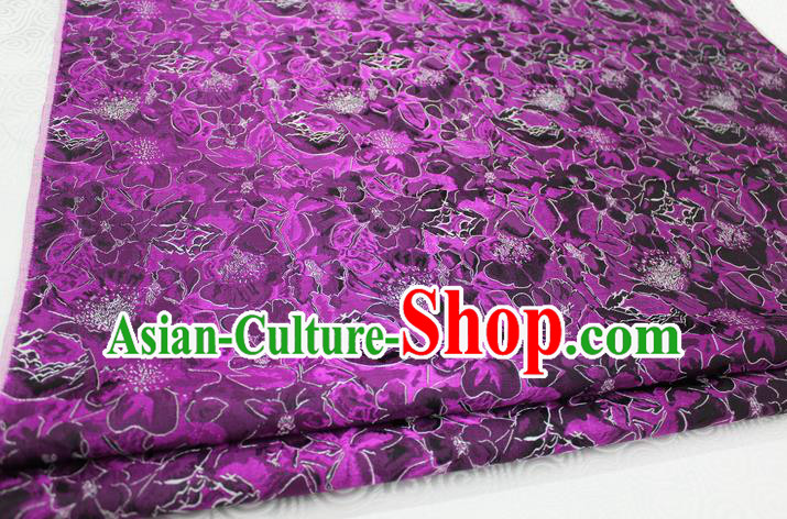 Chinese Traditional Ancient Costume Palace Flowers Pattern Purple Brocade Tang Suit Satin Cheongsam Fabric Hanfu Material