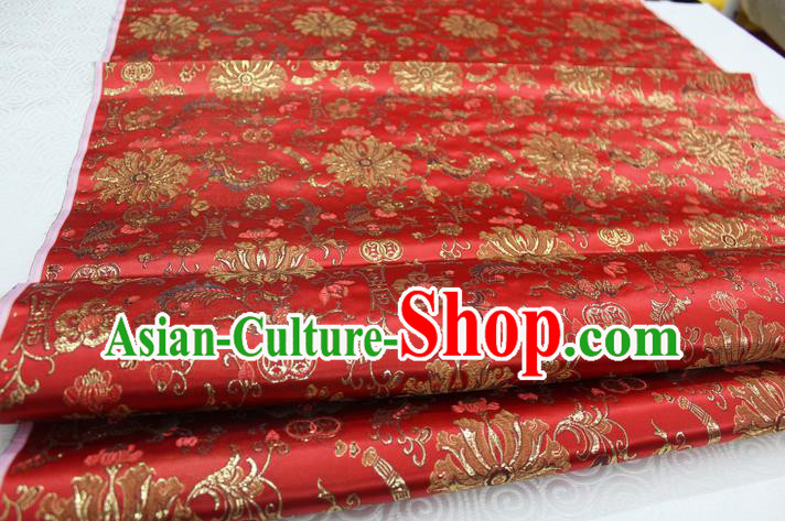 Chinese Traditional Ancient Costume Palace Flowers Pattern Cheongsam Red Brocade Tang Suit Satin Mongolian Robe Fabric Hanfu Material