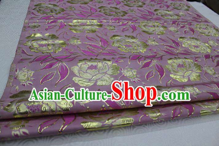 Chinese Traditional Ancient Costume Palace Peony Pattern Kimono Cheongsam Purple Brocade Tang Suit Satin Fabric Hanfu Material