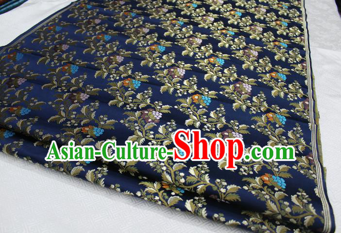 Chinese Traditional Ancient Costume Palace Grape Pattern Cheongsam Navy Brocade Tang Suit Satin Fabric Hanfu Material