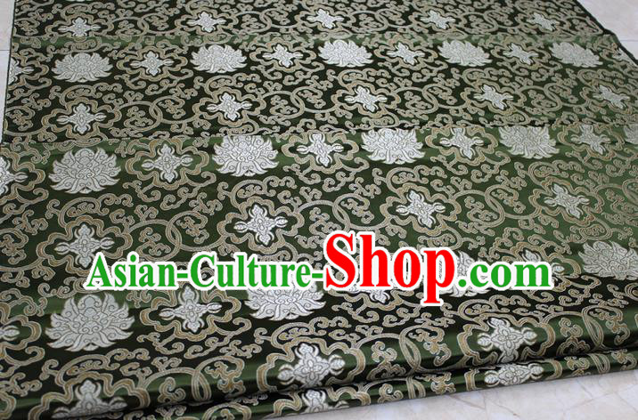 Chinese Traditional Ancient Costume Palace Pattern Mongolian Robe Deep Green Brocade Tang Suit Satin Cheongsam Fabric Hanfu Material