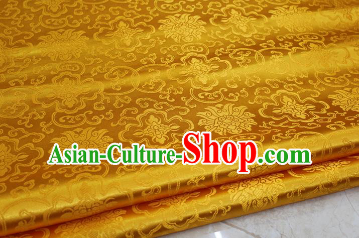 Chinese Traditional Ancient Costume Palace Pattern Mongolian Robe Yellow Brocade Tang Suit Satin Cheongsam Fabric Hanfu Material