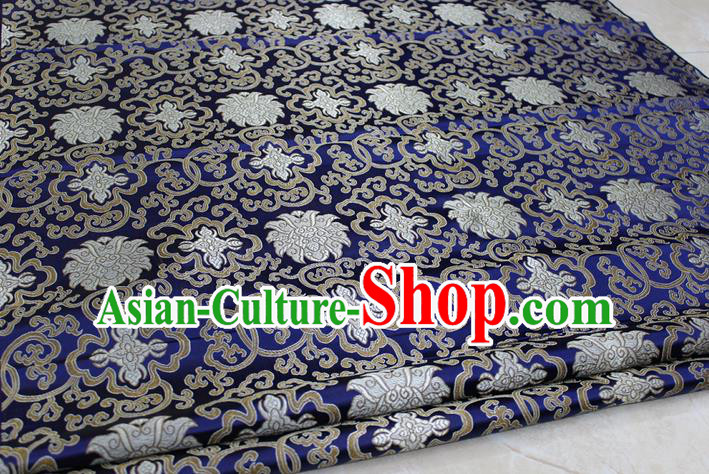 Chinese Traditional Ancient Costume Palace Pattern Mongolian Robe Deep Blue Brocade Tang Suit Satin Cheongsam Fabric Hanfu Material