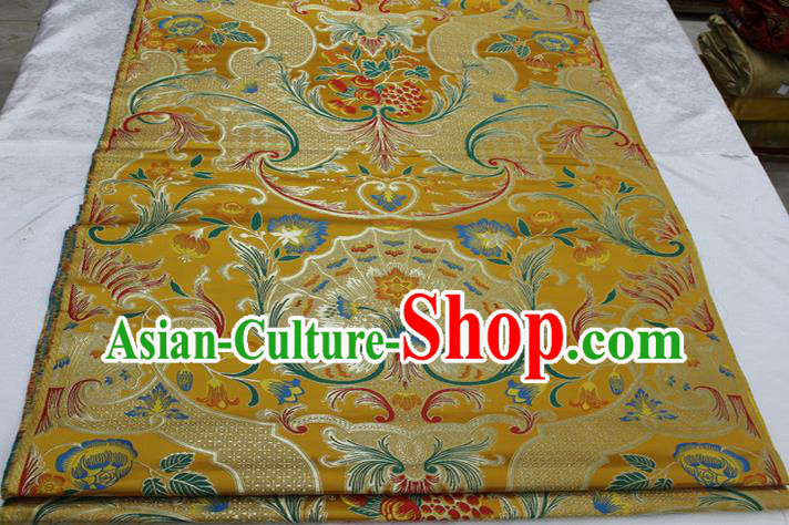 Chinese Traditional Ancient Costume Palace Pattern Mongolian Robe Yellow Brocade Tang Suit Satin Fabric Hanfu Material