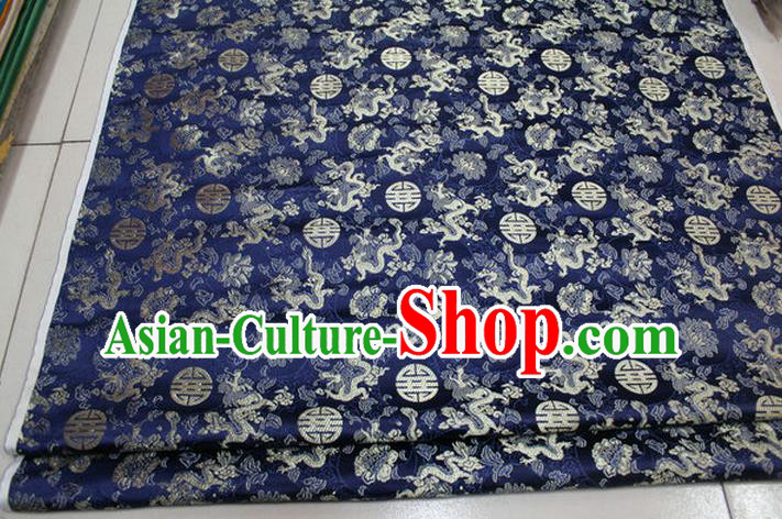 Chinese Traditional Ancient Costume Palace Longevity Dragons Pattern Mongolian Robe Navy Brocade Tang Suit Satin Fabric Hanfu Material