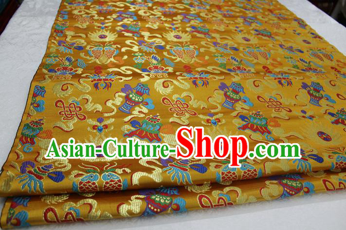 Chinese Traditional Ancient Costume Palace Chinese Knots Pattern Mongolian Robe Yellow Brocade Tang Suit Satin Cheongsam Fabric Hanfu Material