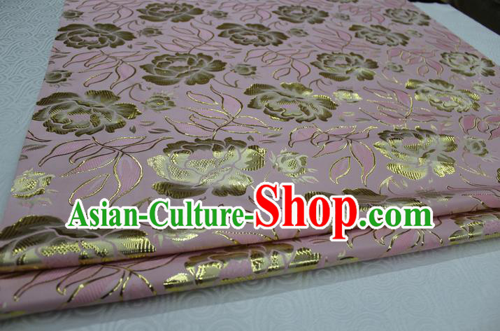 Chinese Traditional Ancient Costume Palace Golden Peony Pattern Pink Brocade Tang Suit Satin Cheongsam Fabric Hanfu Material