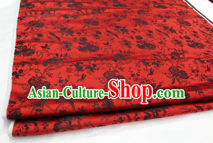 Chinese Traditional Ancient Costume Palace Magpies Plum Flower Pattern Red Brocade Tang Suit Satin Cheongsam Fabric Hanfu Material