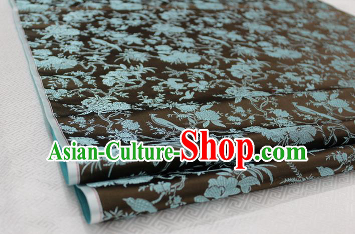 Chinese Traditional Ancient Costume Palace Magpies Plum Flower Pattern Brown Brocade Tang Suit Satin Cheongsam Fabric Hanfu Material