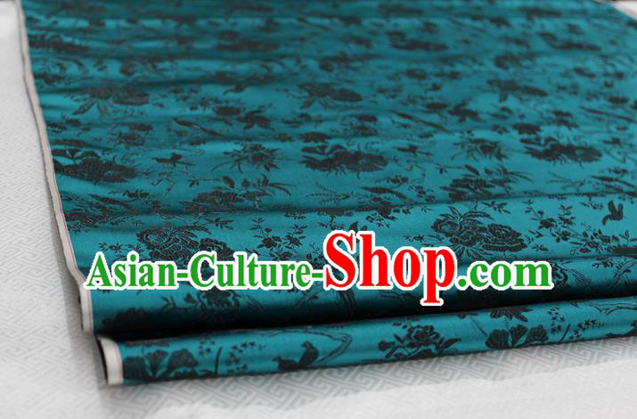 Chinese Traditional Ancient Costume Palace Magpies Plum Flower Pattern Blue Brocade Tang Suit Satin Cheongsam Fabric Hanfu Material