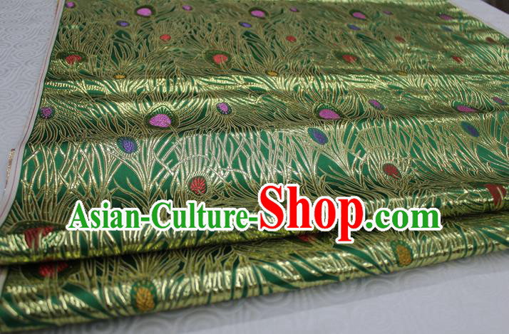 Chinese Traditional Ancient Costume Royal Palace Feather Pattern Mongolian Robe Tang Suit Green Brocade Cheongsam Satin Fabric Hanfu Material