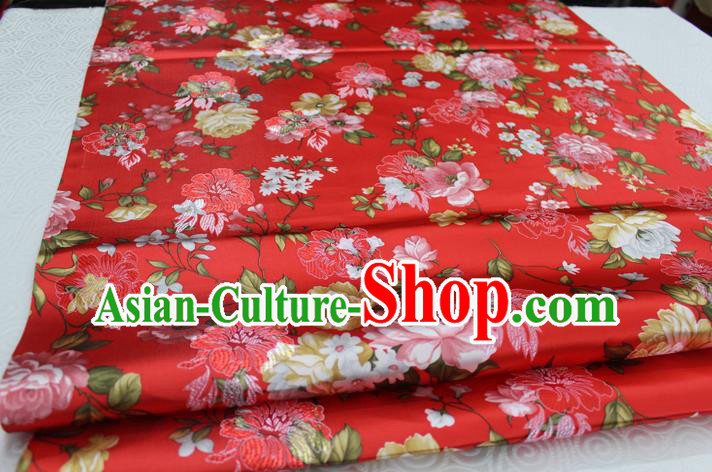 Chinese Traditional Ancient Costume Royal Palace Peony Pattern Tang Suit Xiuhe Suit Red Brocade Satin Fabric Hanfu Material