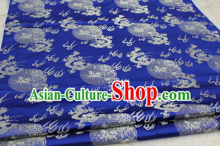 Chinese Traditional Ancient Costume Royal Palace Fire Dragon Pattern Tang Suit Mongolian Robe Blue Brocade Satin Fabric Hanfu Material