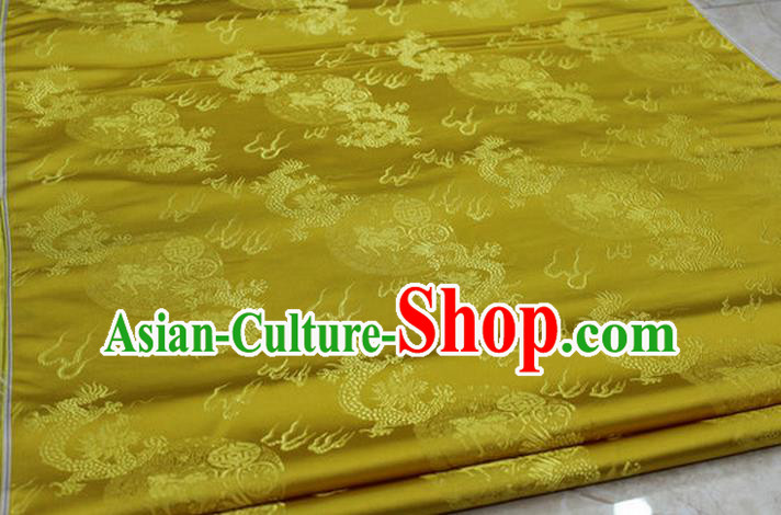 Chinese Traditional Ancient Costume Royal Palace Fire Dragon Pattern Tang Suit Mongolian Robe Yellow Brocade Satin Fabric Hanfu Material