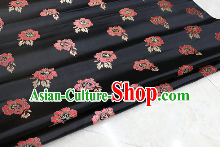 Chinese Traditional Ancient Costume Royal Palace Rose Pattern Tang Suit Cheongsam Black Brocade Satin Fabric Hanfu Material