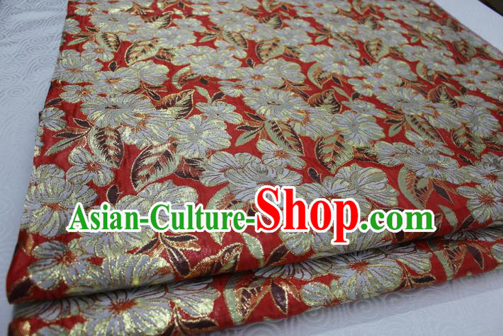 Chinese Traditional Ancient Costume Royal Printing Flowers Pattern Tang Suit Mongolian Robe Red Brocade Satin Fabric Hanfu Material