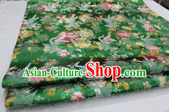 Chinese Traditional Ancient Costume Royal Phoenix Pattern Tang Suit Wedding Dress Green Brocade Cheongsam Satin Fabric Hanfu Material