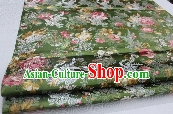 Chinese Traditional Ancient Costume Royal Phoenix Pattern Tang Suit Wedding Dress Olive Green Brocade Cheongsam Satin Fabric Hanfu Material