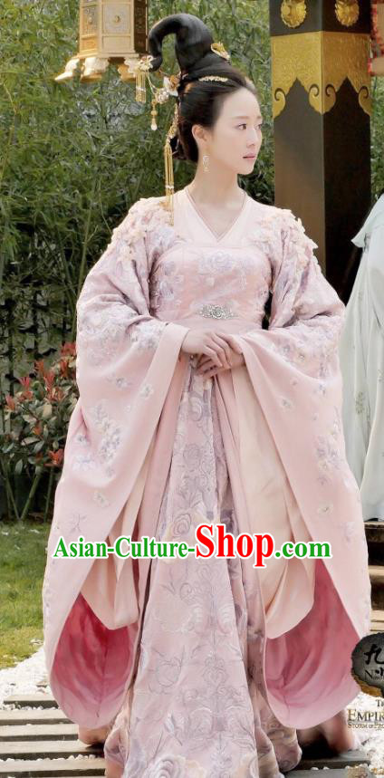 Traditional Ancient Chinese Tang Dynasty Palace Lady Imperial Concubine Embroidered Tailing Dress Costume and Headpiece Complete Set for Women