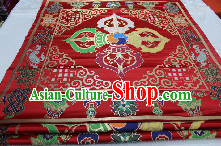 Chinese Traditional Ancient Costume Royal Palace Pattern Mongolian Robe Red Brocade Cheongsam Satin Fabric Hanfu Material