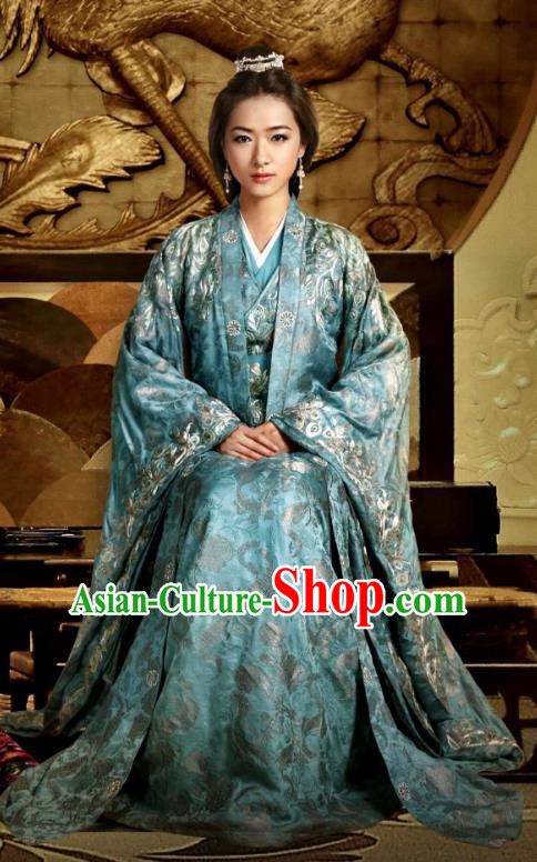 Traditional Ancient Chinese Tang Dynasty Palace Senior Concubine Embroidered Dress Costume and Headpiece Complete Set for Women