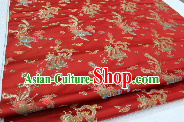 Chinese Traditional Ancient Costume Royal Palace Dragon Phoenix Pattern Mongolian Robe Red Brocade Wedding Dress Satin Fabric Hanfu Material