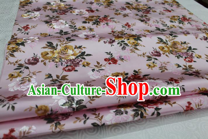 Chinese Traditional Ancient Costume Royal Palace Peony Pattern Pink Brocade Wedding Dress Satin Fabric Hanfu Material