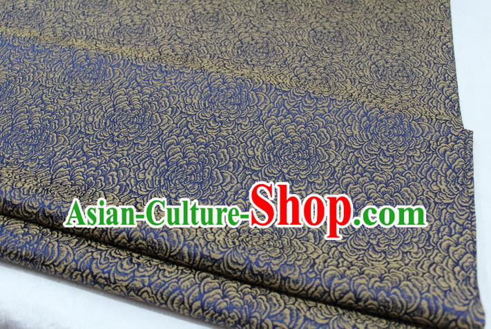 Chinese Traditional Clothing Mongolian Robe Tang Suit Blue Brocade Ancient Costume Palace Flowers Pattern Satin Fabric Hanfu Material