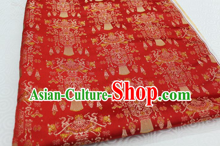 Chinese Traditional Clothing Palace Lantern Pattern Tang Suit Red Brocade Ancient Costume Satin Fabric Hanfu Material