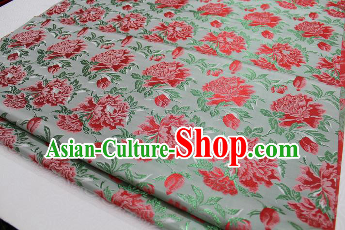 Chinese Traditional Wedding Clothing Palace Red Peony Pattern Tang Suit Cheongsam Green Brocade Ancient Costume Satin Fabric Hanfu Material